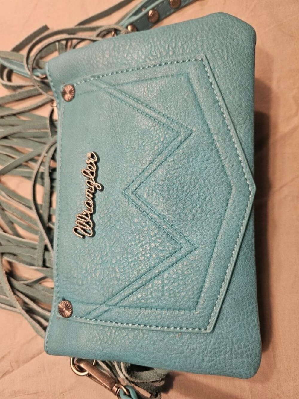 Turquoise Wrangler Crossbody bag features vintage floral tooling and authentic - Picture 3 of 9